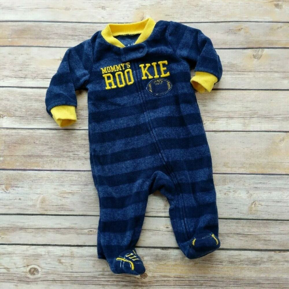 Child of Mine Mommy's Rookie Blue Striped Football Fleece PJs -newborn